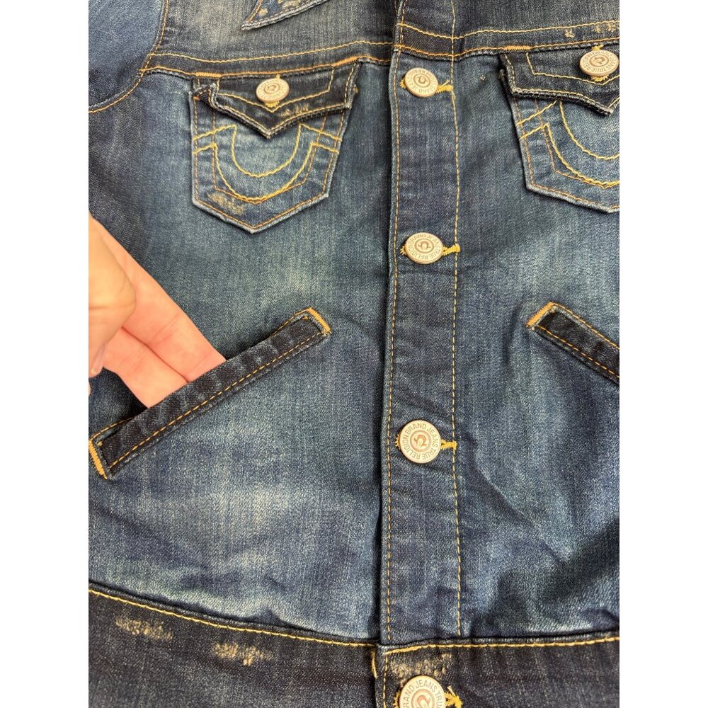 NWOT True Religion World Tour Womens Sz-S Blue Distress Denim Jacket Western - Picture 10 of 13